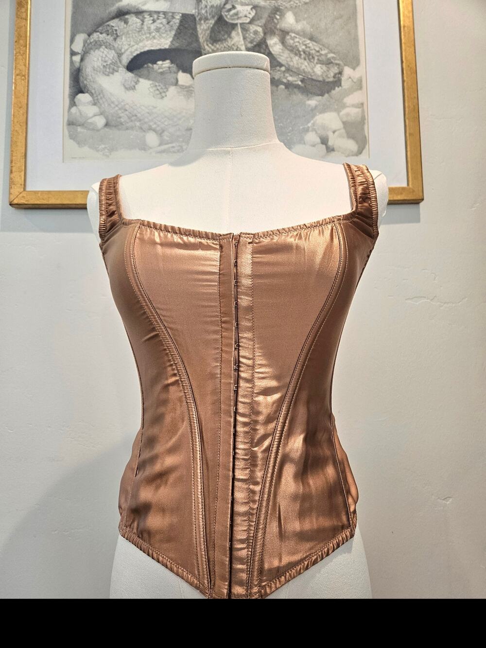Victoria's Secret 100% Silk Corset Top S Bronze Brown Lace Up Back Bustier